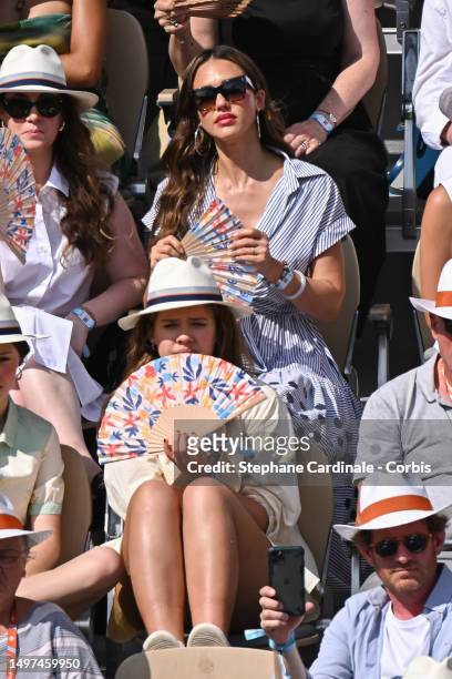 Jessica Alba and Honor Marie Warren attend the 2023 French Open at Roland Garros on June 10, 2023 in Paris, France.