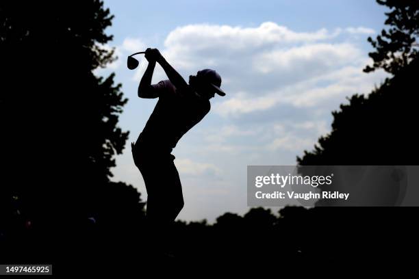 Adam Hadwin of Canada hits his first shot on the 3rd hole during the third round of the RBC Canadian Open at Oakdale Golf & Country Club on June 10,...