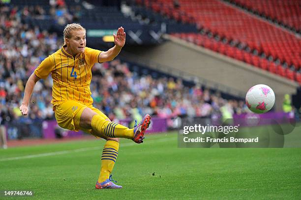 Caroline Seger of Sweden kick the ball during the Women's Football Quarter Final match between Sweden and France, on Day 7 of the London 2012 Olympic...