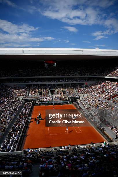 General view of Court Philippe-Chatrier is seen during the Women's Singles Final match between Karolina Muchova of Czech Republic and Iga Swiatek of...