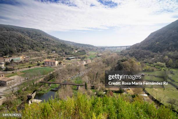 pyrenees landscape - castellfollit de la roca stock pictures, royalty-free photos & images