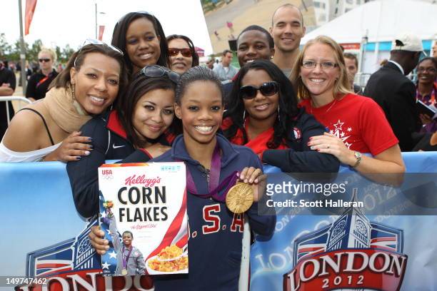 London 2012 Olympic Gymnastics all-around gold medalist Gabby Douglas receives her very own special edition box of Kellogg's Corn Flakes which will...