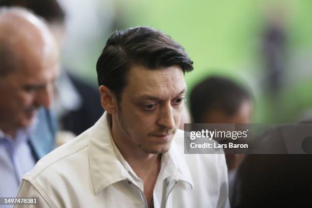 Former professional footballer, Mesut Ozil is seen in the stands during the UEFA Champions League 2022/23 final match between FC Internazionale and...