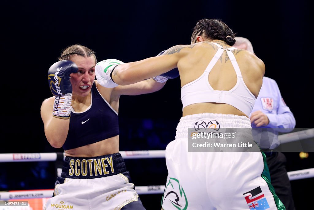 Sunny Roh Ellie Scotney and Cherneka Johnson exchange punches during the IBF ...