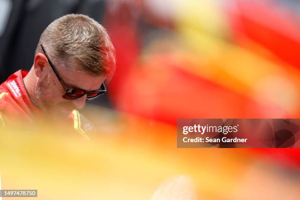 Justin Allgaier, driver of the BRANDT Chevrolet, waits on the grid during qualifying for the NASCAR Xfinity Series DoorDash 250 at Sonoma Raceway on...