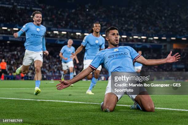 Rodri of Manchester celebrates after scoring his team's first goal during the UEFA Champions League 2022/23 final match between FC Internazionale and...