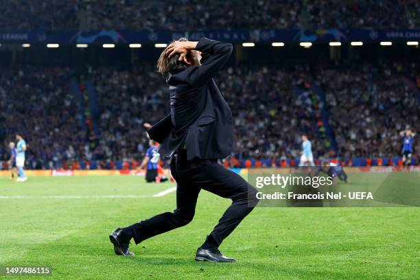 Simone Inzaghi, Head Coach of FC Internazionale, reacts during the UEFA Champions League 2022/23 final match between FC Internazionale and Manchester...