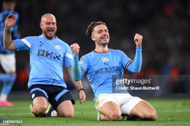 Jack Grealish of Manchester City celebrate after the team's victory in the UEFA Champions League 2022/23 final match between FC Internazionale and...