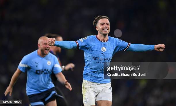 Jack Grealish of Manchester City celebrate after the team's victory in the UEFA Champions League 2022/23 final match between FC Internazionale and...
