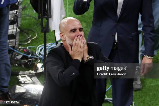 Pep Guardiola, Manager of Manchester City, celebrates after the team's victory in the UEFA Champions League 2022/23 final match between FC...