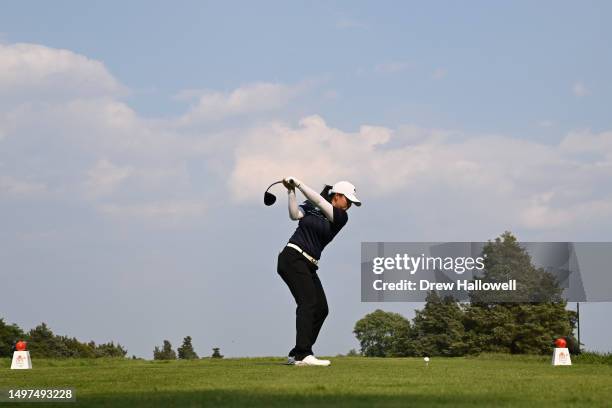 Ruoning Yin of China hits a tee shot on the 14th hole during the second round of the ShopRite LPGA Classic presented by Acer at Seaview Bay Course on...