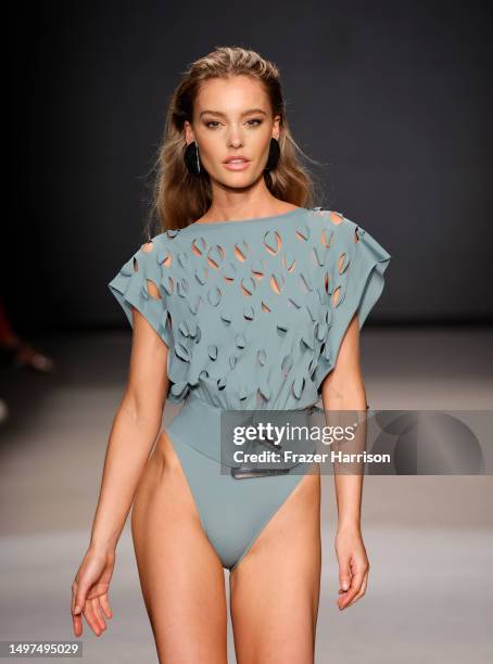 Model walks the runway for Shan Cruise 2024 Fashion Show during Paraiso Miami Swim Week at The Paraiso Tent on June 10, 2023 in Miami Beach, Florida.