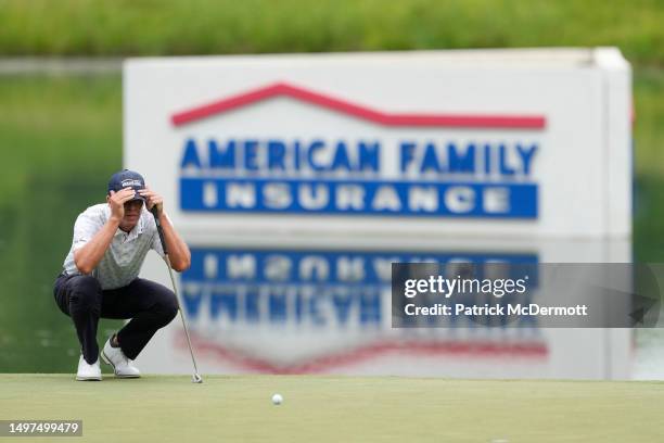 Steve Stricker of United States lines up a putt on the 17th green during the second round of the American Family Insurance Championship at University...