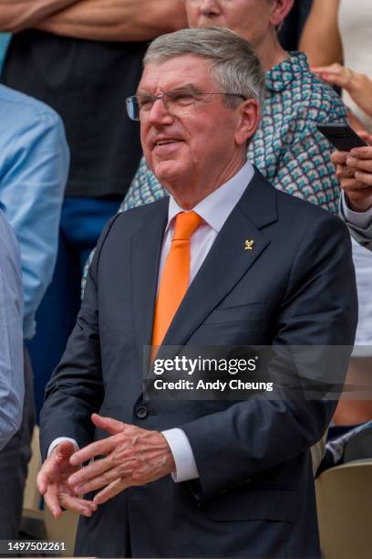 Thomas Bach President of the International Olympic Committee is seen during the Women's Singles Final Match between Iga Swiatek of Poland and...