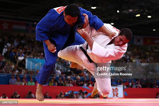 Rafael Silva of Brazil and Sung-Min Kim of Korea compete in the Men's +100 kg Judo on Day 7 of the London 2012 Olympic Games at ExCeL on August 3,...