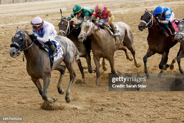 Arcangelo with Javier Castellano up wins the 155th Running of the Belmont Stakes at Belmont Park on June 10, 2023 in Elmont, New York.