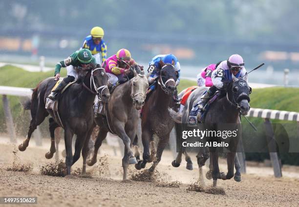 Arcangelo with Javier Castellano up wins the 155th running of the Belmont Stakes at Belmont Park on June 10, 2023 in Elmont, New York.