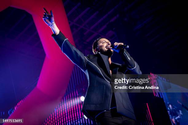 Singer Manuel Carrasco performs during 'Corazón y flecha' tour at Coliseum Coruña on June 10, 2023 in A Coruna, Spain. .