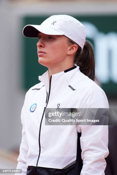 Iga Swiatek of Poland looks on after victory against Karolina Muchova of Czech Republic in the Women's Singles Final match on Day Fourteen of the...
