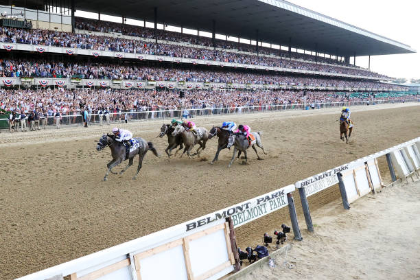 Arcangelo with Javier Castellano up wins the 155th Running of the Belmont Stakes at Belmont Park on June 10, 2023 in Elmont, New York.