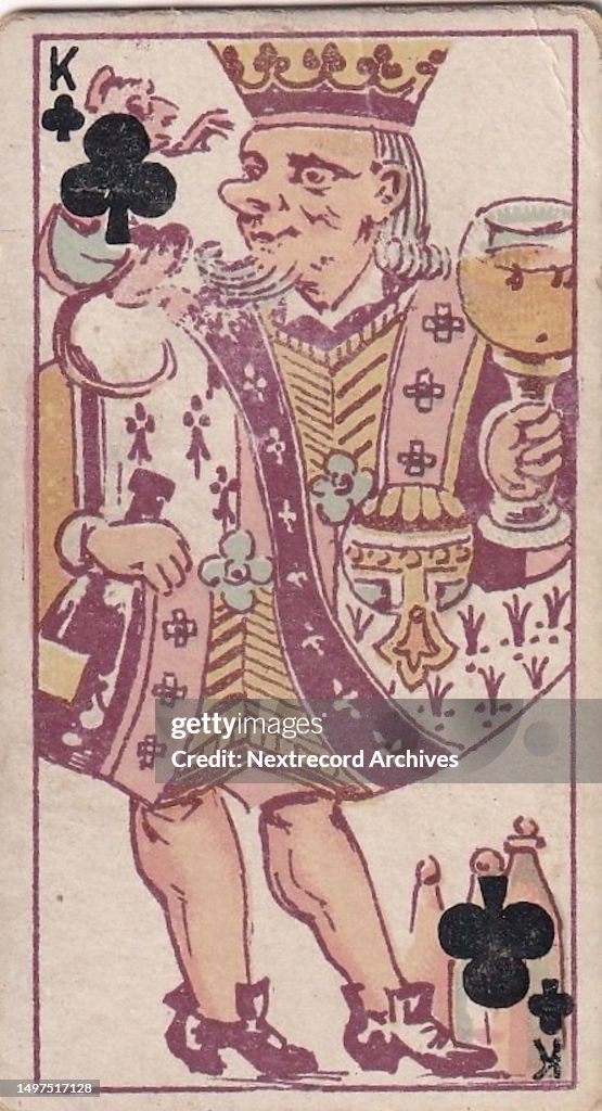 King of Clubs, Vintage Harlequin Playing Card, Kinney Tobacco, 1888