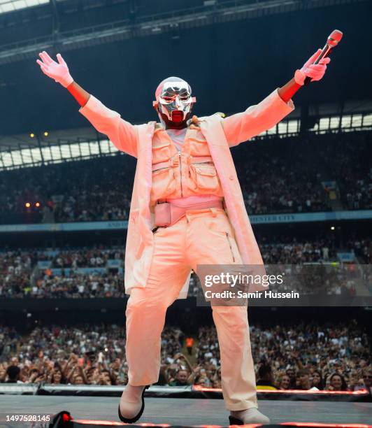 Abel 'The Weeknd' Tesfaye performs live at Etihad Stadium as part of his After Hours til Dawn Tour on June 10, 2023 in Manchester, England.