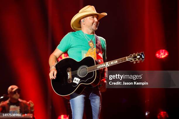 Jason Aldean performs on stage during day three of CMA Fest 2023 at Nissan Stadium on June 10, 2023 in Nashville, Tennessee.