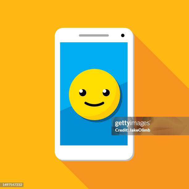 smiley face smartphone icon flat 2 - smiley face emoticon stock illustrations