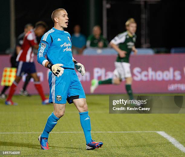 Troy Perkins goal keeper of the Portland Timbers at JELD-WEN Field on July 28, 2012 in Portland, Oregon.