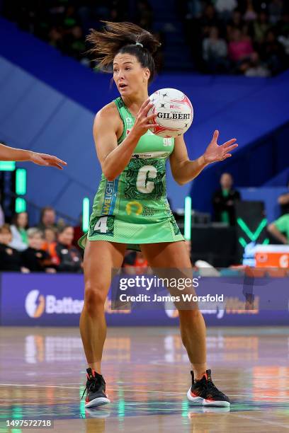 Verity Simmons of the Fever takes possession of the ball during the round 13 Super Netball match between West Coast Fever and Giants Netball at RAC...