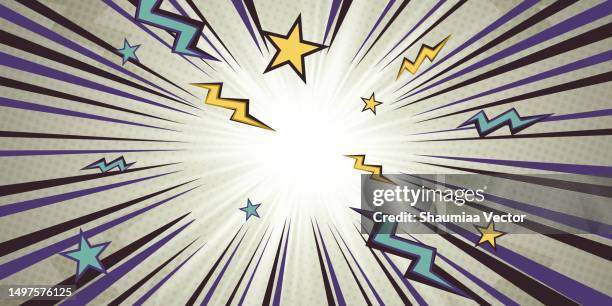 abstract sun light rays vector illustration background with zapping lightning and halftone - zapping stock illustrations