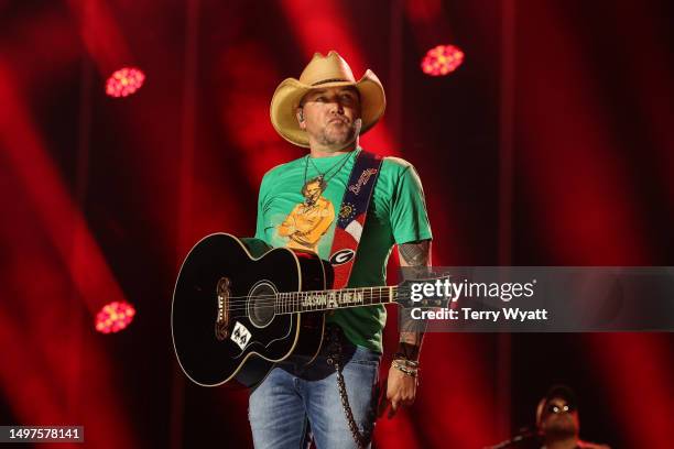 Jason Aldean performs on stage during day three of CMA Fest 2023 at Nissan Stadium on June 10, 2023 in Nashville, Tennessee.