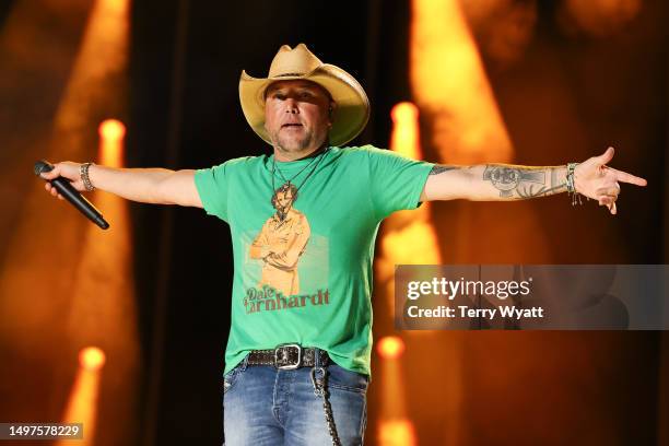 Jason Aldean performs on stage during day three of CMA Fest 2023 at Nissan Stadium on June 10, 2023 in Nashville, Tennessee.