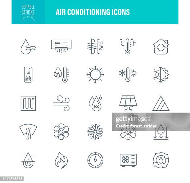 ilustrações de stock, clip art, desenhos animados e ícones de air conditioning icons editable stroke - gelado