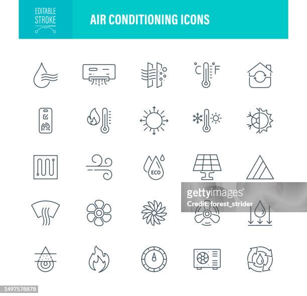 air conditioning icons editable stroke - wind stock illustrations