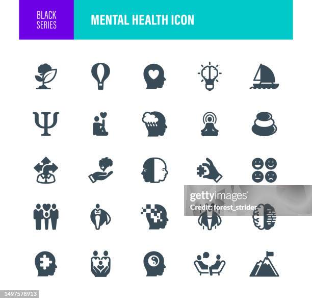 bildbanksillustrationer, clip art samt tecknat material och ikoner med mental health vector black icons - relax brain