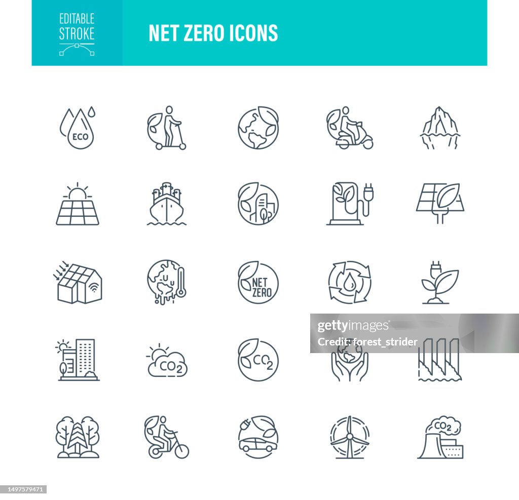 Net Zero Ícones Traçado Editável