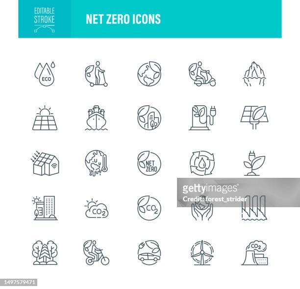 net zero icons editable stroke - technology stock illustrations