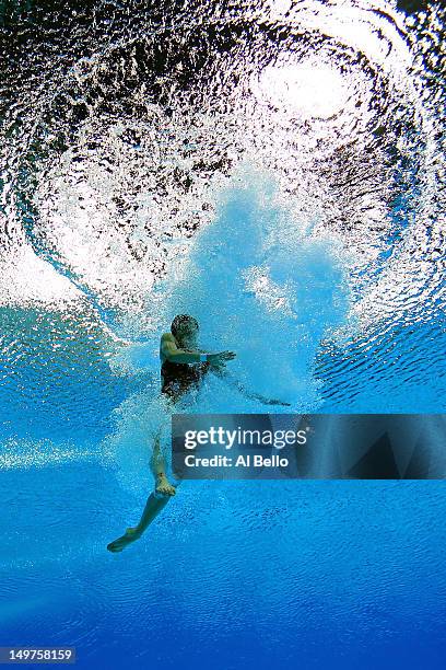 Anna Pysmenska of the Ukraine competes in the Women's 3m Springboard Diving Preliminary Round on Day 7 of the London 2012 Olympic Games at the...