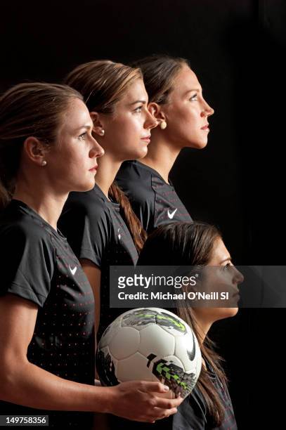 Summer Games Preview: Soccer players Heather O'Reilly, Alex Morgan, Lauren Cheney and Carli Lloyd are photographed for Sports Illustrated on May 13,...