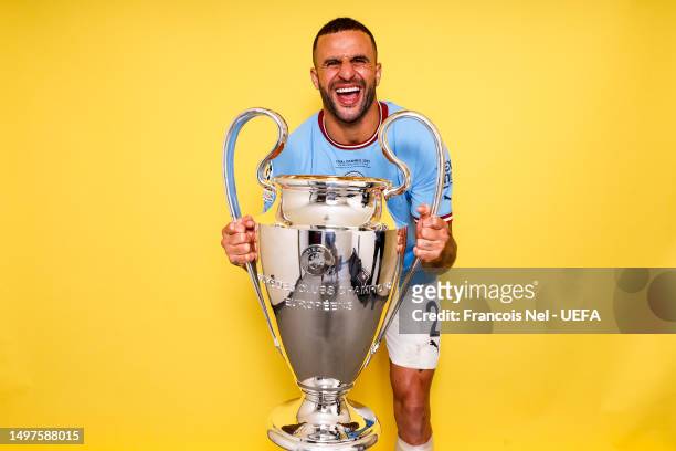 Kyle Walker of Manchester City poses with the UEFA Champions League Trophy after the UEFA Champions League 2022/23 final match between FC...