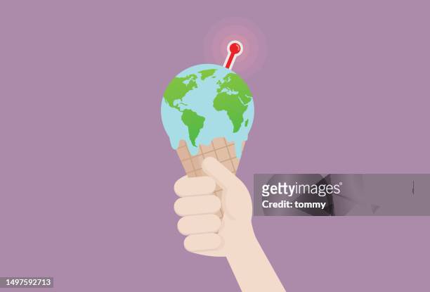 ice cream with thermometer for climate change concept - safe food activists stock illustrations