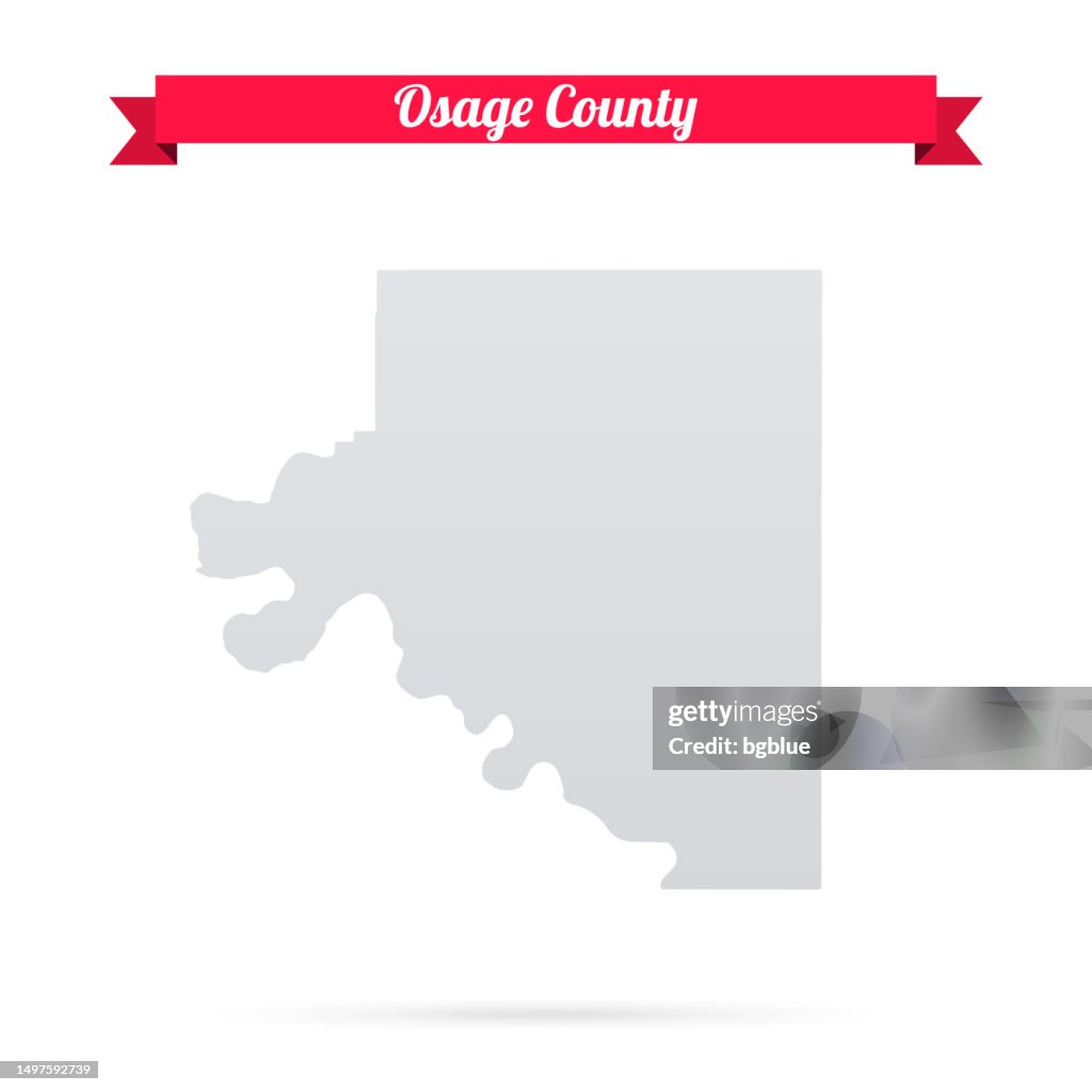 Contea di Osage (Oklahoma). Mappa su sfondo bianco con banner rosso