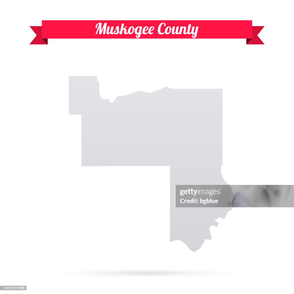 Muskogee County, Oklahoma. Map on white background with red banner