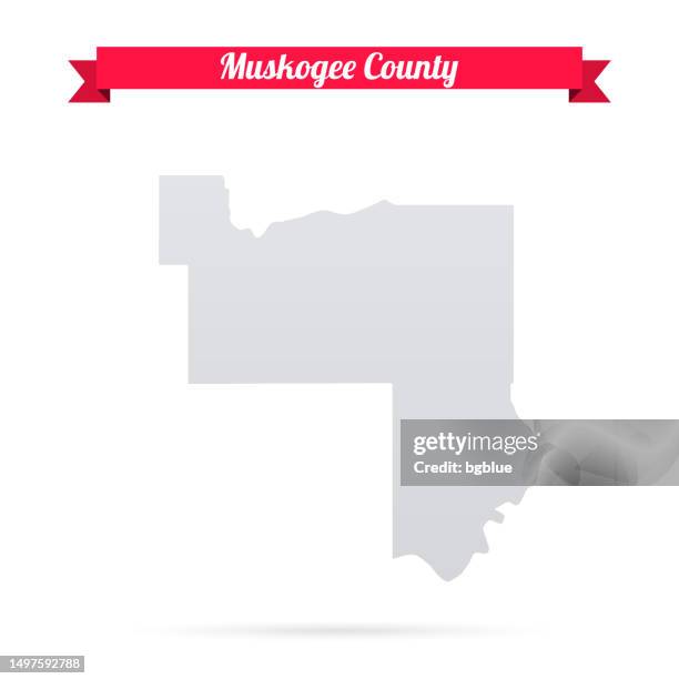 muskogee county, oklahoma. map on white background with red banner - muskogee oklahoma stock illustrations