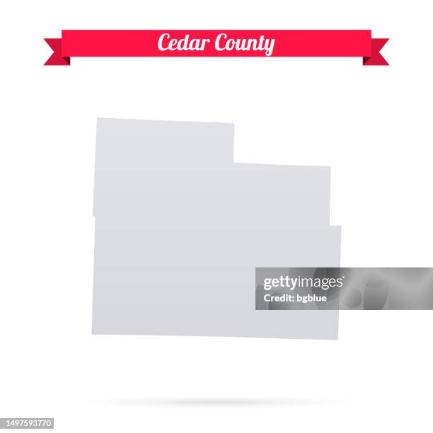 cedar county, missouri. map on white background with red banner - cedar tree stock illustrations