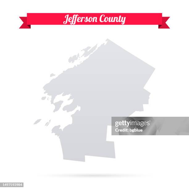 jefferson county, new york. map on white background with red banner - watertown new york stock illustrations