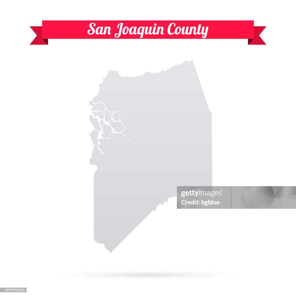 San Joaquin County, California. Map on white background with red banner