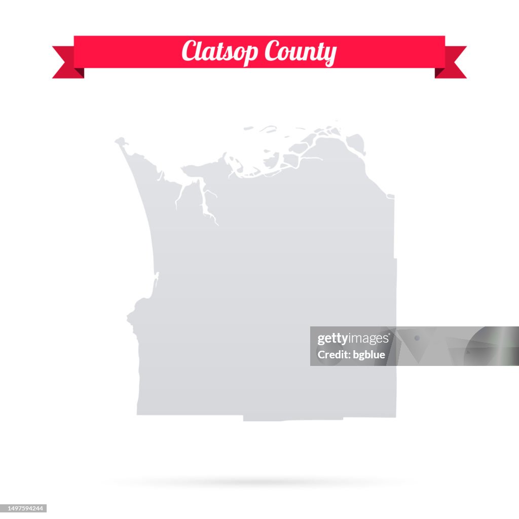 Clatsop County, Oregon. Map on white background with red banner
