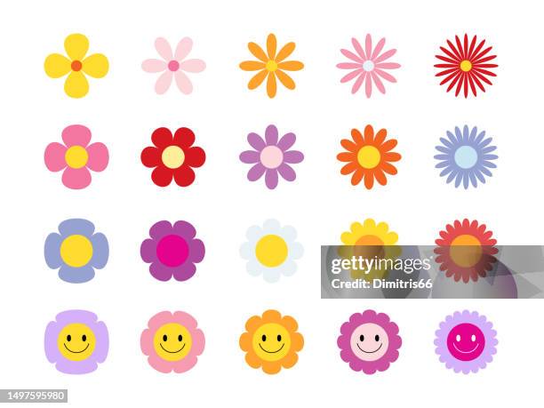 blumensymbol-set - hippie stock-grafiken, -clipart, -cartoons und -symbole